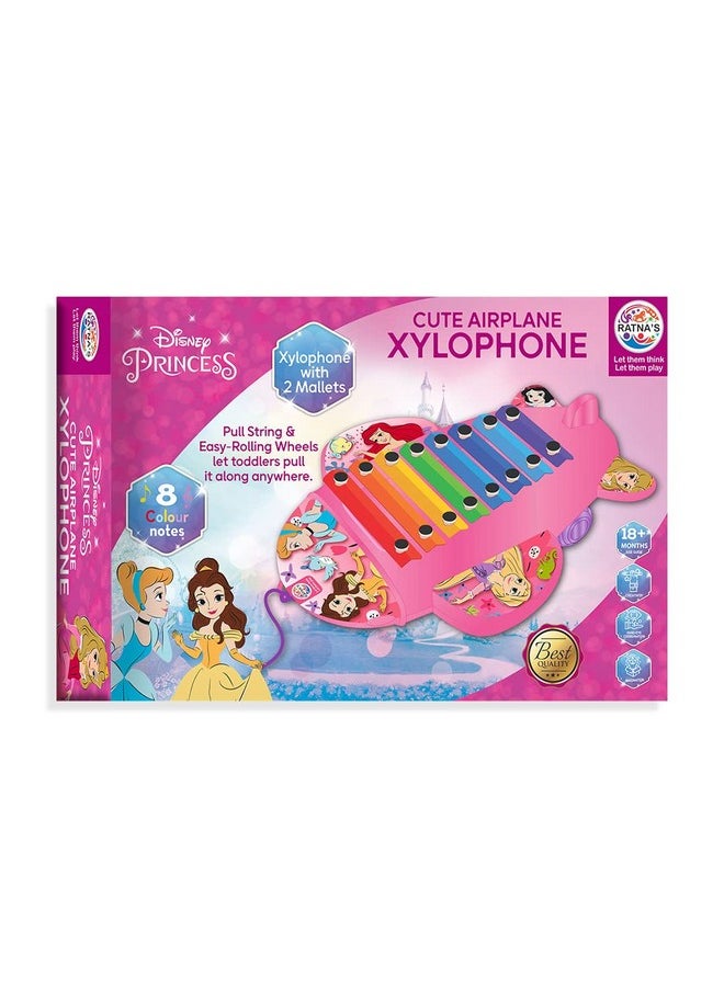 Ratna's Cute Airplane Xylophone Disney Princess Printed Pull Along Musical Toy with 8 Notes, 2 Sticks for Infants (Assorted Colours)