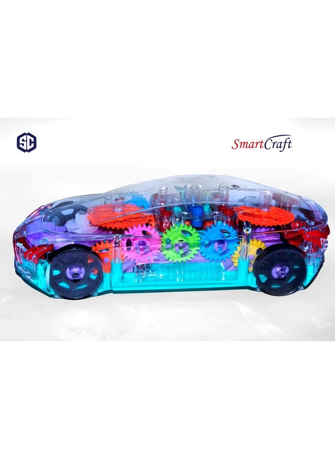 Smartcraft Transparent Gear Car, Musical and 3D Lights Transparent Toy Car for 2 to 5 Year Kids, Multicolor