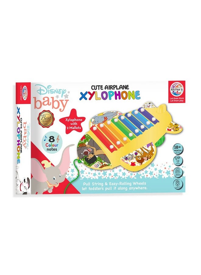 Ratna's Baby Cute Airplane Xylophone Disney Printed Pull Along Musical Toy with 8 Notes, 2 Sticks for Infants (Assorted Colours)