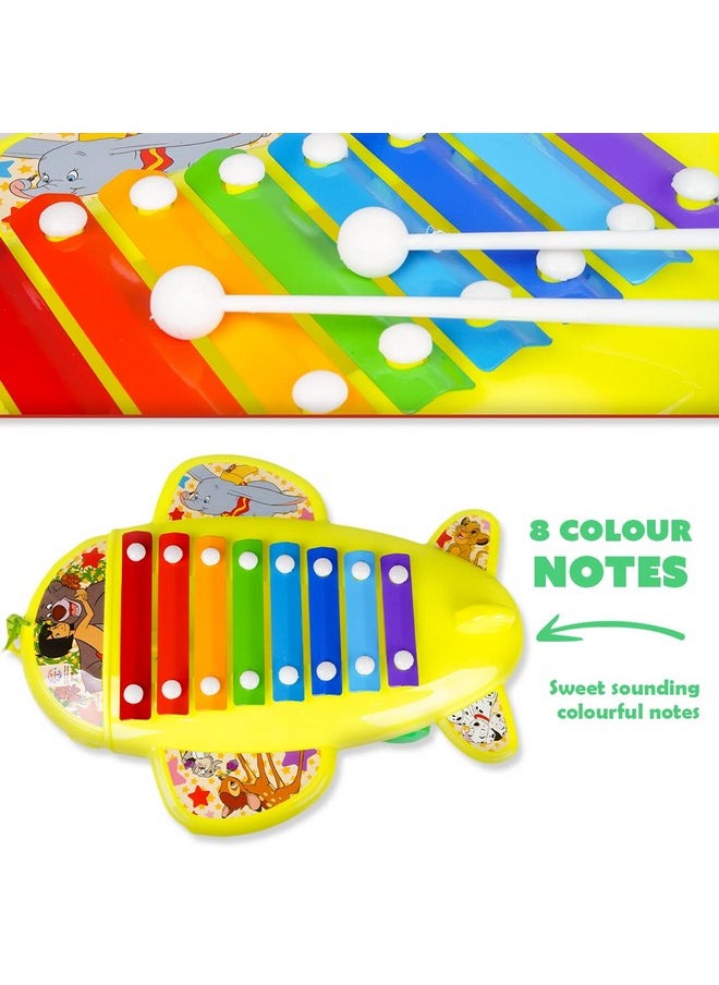 Ratna's Baby Cute Airplane Xylophone Disney Printed Pull Along Musical Toy with 8 Notes, 2 Sticks for Infants (Assorted Colours)