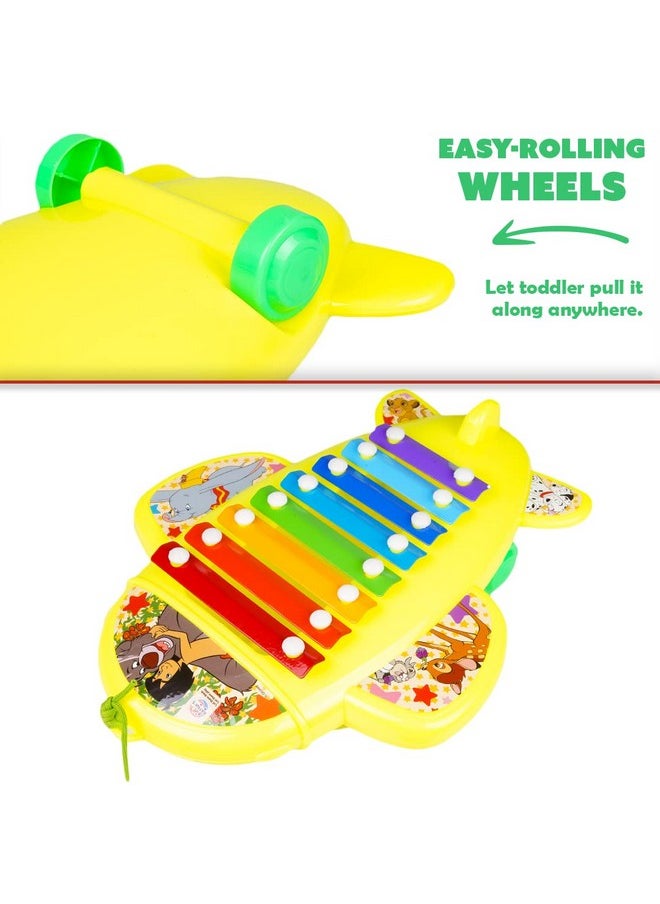 Ratna's Baby Cute Airplane Xylophone Disney Printed Pull Along Musical Toy with 8 Notes, 2 Sticks for Infants (Assorted Colours)