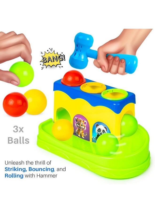 Ratna's Hammer Strike Knock Ball Toy to See The Balls Roll Out for Toddlers & Kids