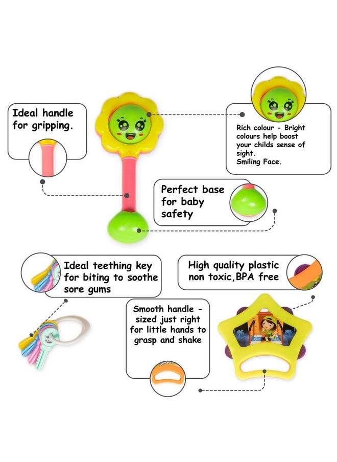 Ratna's Infants Rattle Set 6pcs Attractive Rattles & teethers for New Born Babies Colourful Plastic Non Toxic Toys for 3 + Month Old Baby