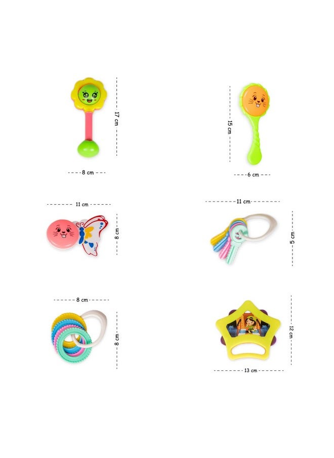 Ratna's Infants Rattle Set 6pcs Attractive Rattles & teethers for New Born Babies Colourful Plastic Non Toxic Toys for 3 + Month Old Baby