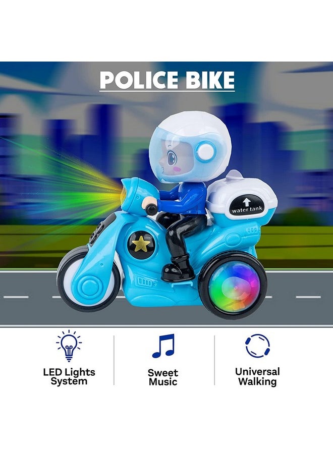 KITI KITS 360° Rotating Musical Dancing Boy with Flashing Lights, Smoke, Sound - Action Play Center for Early Learning - Educational Stunt Police Motorcycle Tricycle - Kid's Activity Toy