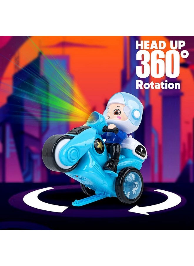 KITI KITS 360° Rotating Musical Dancing Boy with Flashing Lights, Smoke, Sound - Action Play Center for Early Learning - Educational Stunt Police Motorcycle Tricycle - Kid's Activity Toy