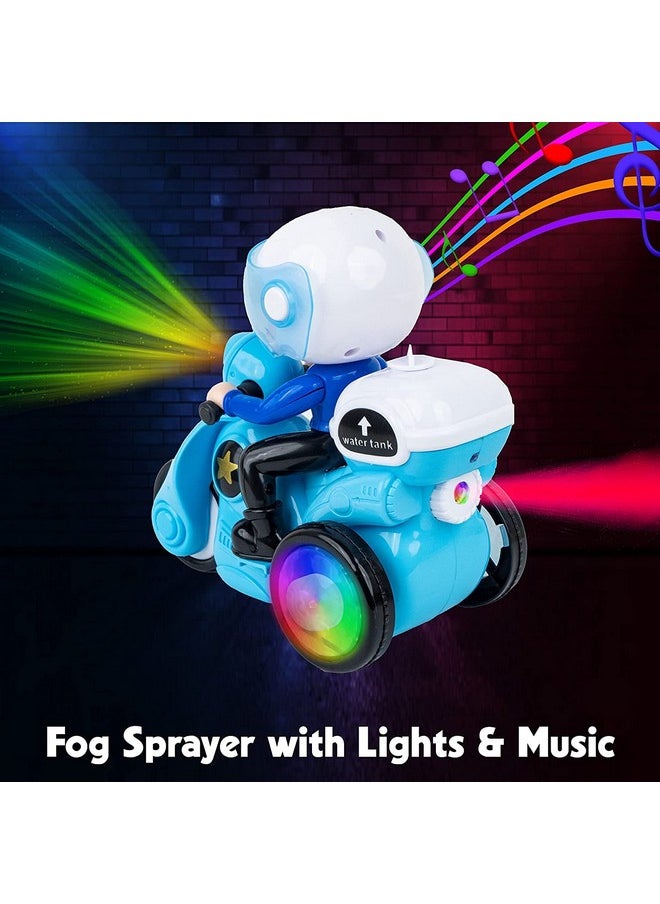 KITI KITS 360° Rotating Musical Dancing Boy with Flashing Lights, Smoke, Sound - Action Play Center for Early Learning - Educational Stunt Police Motorcycle Tricycle - Kid's Activity Toy