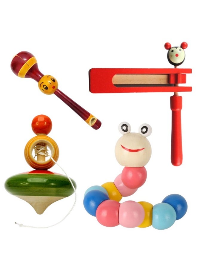 Smartcraft Wooden Rattles Toys for New-Born Baby/Kids, Non-Toxic Colorful Rattle Toy | Educational & Develops Sensory Skill - Set of 4 pcs (Multicolor)