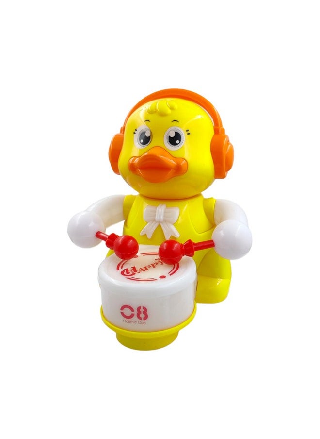 PLUSPOINT Baby Musical Duck Toy Dancing Walking with Drums Cute Yellow Duck Baby Toy with Music and LED Lights for Crawling Baby Musical Toddler Toys (Dancing Duck)