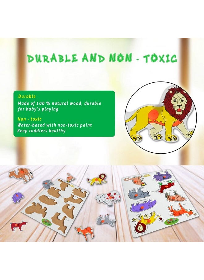 Baybee Wooden Wild Animals Puzzle Games for Kids Toys, Domestic Animals Zoo Puzzle Toys Set with Knob, Board Games Learning Eductaional Animals Wooden Puzzle Toys for Kids for Age 3+ Years Boys Girls