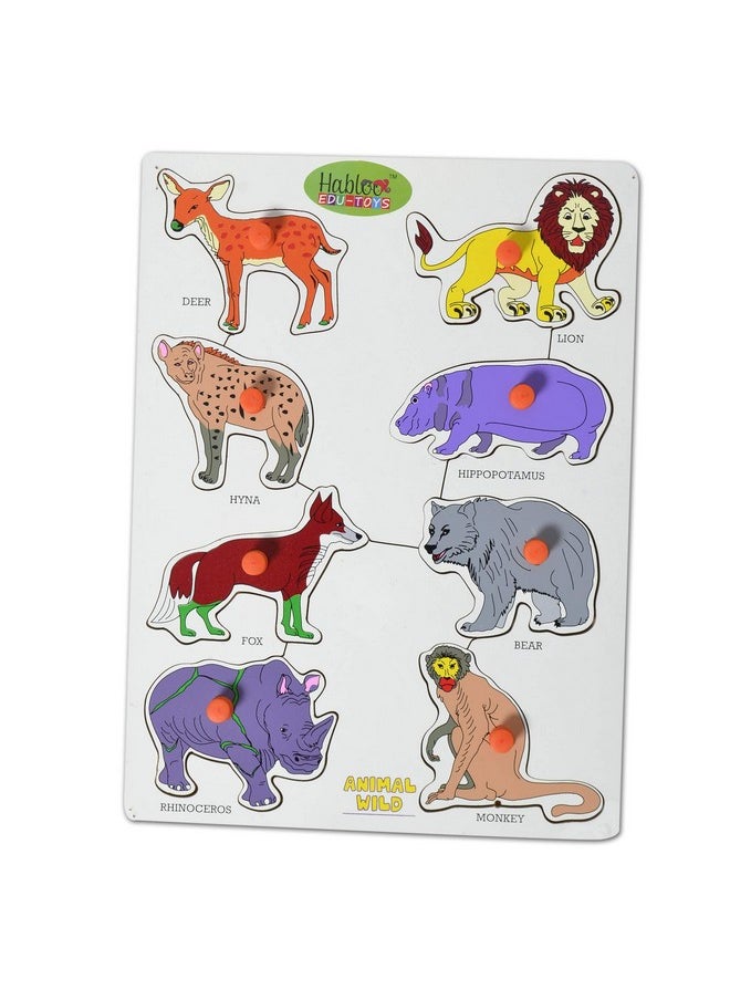 Baybee Wooden Wild Animals Puzzle Games for Kids Toys, Domestic Animals Zoo Puzzle Toys Set with Knob, Board Games Learning Eductaional Animals Wooden Puzzle Toys for Kids for Age 3+ Years Boys Girls