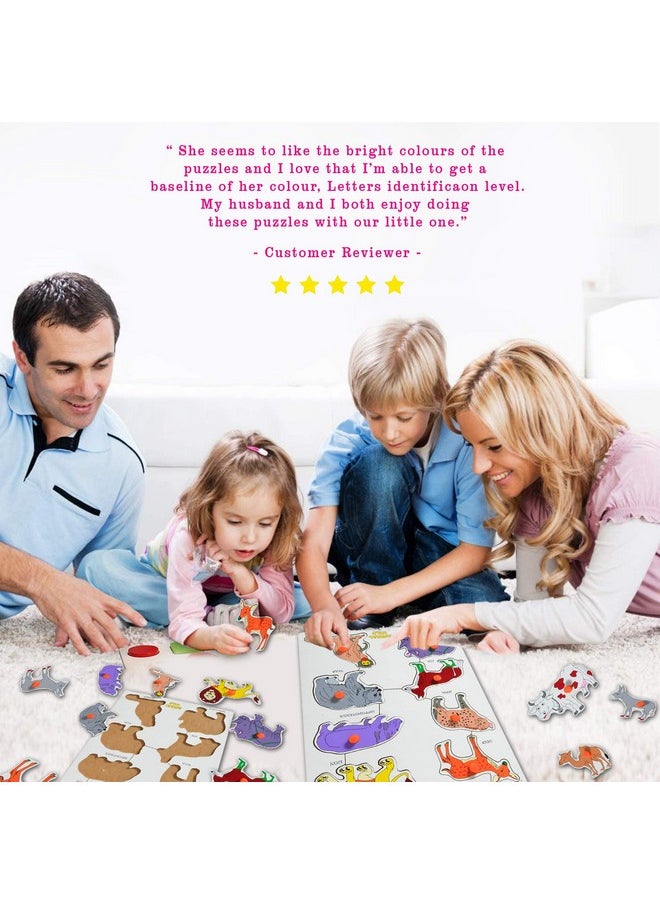 Baybee Wooden Wild Animals Puzzle Games for Kids Toys, Domestic Animals Zoo Puzzle Toys Set with Knob, Board Games Learning Eductaional Animals Wooden Puzzle Toys for Kids for Age 3+ Years Boys Girls