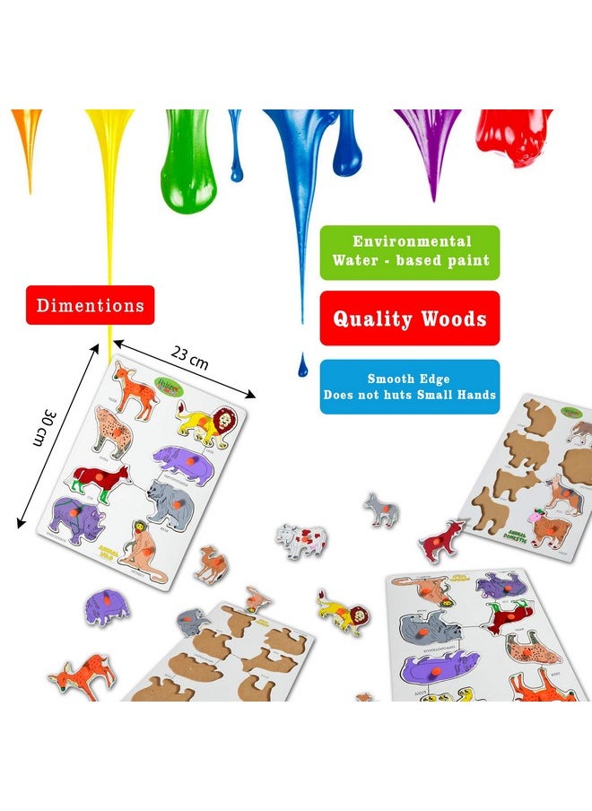 Baybee Wooden Wild Animals Puzzle Games for Kids Toys, Domestic Animals Zoo Puzzle Toys Set with Knob, Board Games Learning Eductaional Animals Wooden Puzzle Toys for Kids for Age 3+ Years Boys Girls