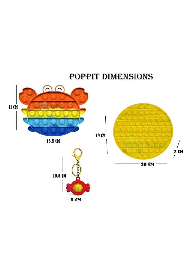 FunBlast Pop it Set, Pop Bubble Fidget Toys, Pop it Keychain, Kids Toy Jumbo Pop it Toys Set - Pack of 3 Real Silicone Fidget Pop It, Keychain Toy for Kids, Bubble Toy for Kids