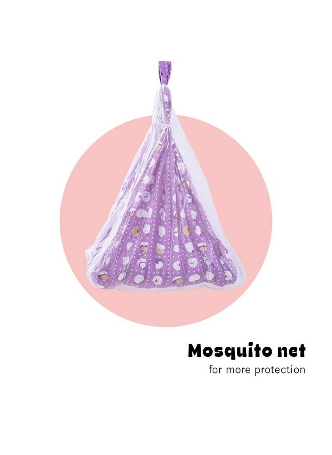 BAYBEE 2 in 1 Newborn Hanging Swing Cradle with Mosquito net and Spring Baby Boy's and Girl's Sleep Cotton Randy/Jhula/Jhoola/Bedding Set with Net for 0 to 2 Years (Randy,Violet)
