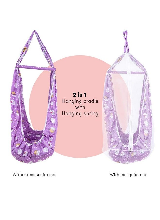 BAYBEE 2 in 1 Newborn Hanging Swing Cradle with Mosquito net and Spring Baby Boy's and Girl's Sleep Cotton Randy/Jhula/Jhoola/Bedding Set with Net for 0 to 2 Years (Randy,Violet)