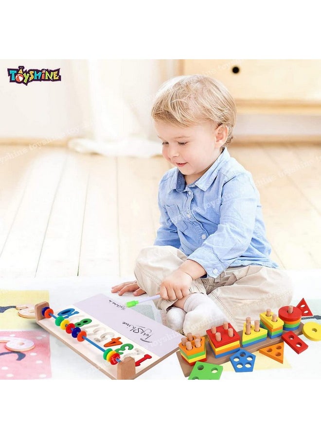 Toyshine Wooden Learning Toy Combo, Writing Number Board And Shape Sorter | Montessori Gifts Toys For Toddlers Boys & Girls 2 3 4 5 Year Old Preschool Basic Skills Learning, 1 Piece