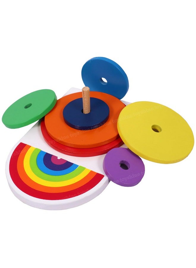 Toyshine Wooden Circle Shape Rainbow Stacker, Toddler Learning Educational Wooden Sorting & Stacking Toys for Kids, Birthday Gift for Boys Girls 3-6 Years Old