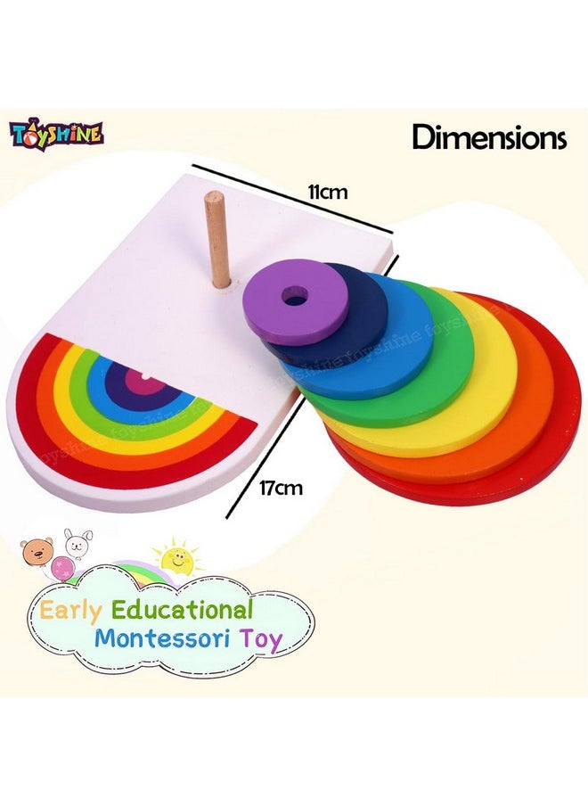 Toyshine Wooden Circle Shape Rainbow Stacker, Toddler Learning Educational Wooden Sorting & Stacking Toys for Kids, Birthday Gift for Boys Girls 3-6 Years Old