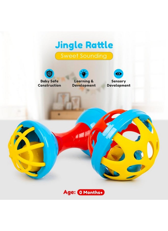 Ratna's Jingle Rattle 2 Pcs Combo, Dumbell & Soft Ball Shaped New Born Baby Toys Rattle Set for Babies 0-6 Months