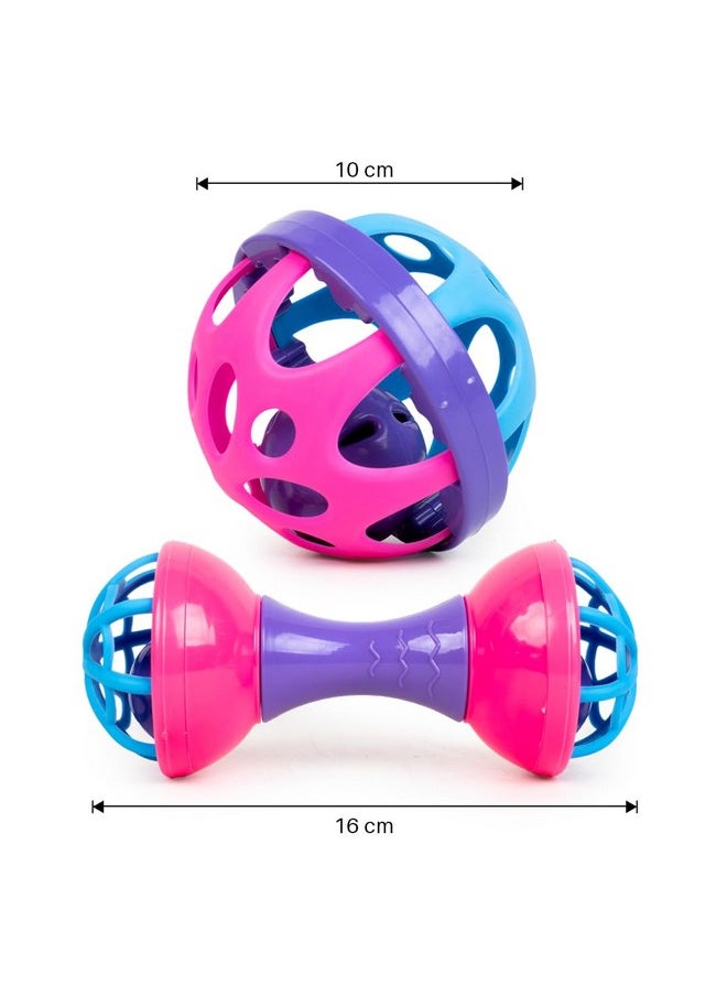 Ratna's Jingle Rattle 2 Pcs Combo, Dumbell & Soft Ball Shaped New Born Baby Toys Rattle Set for Babies 0-6 Months