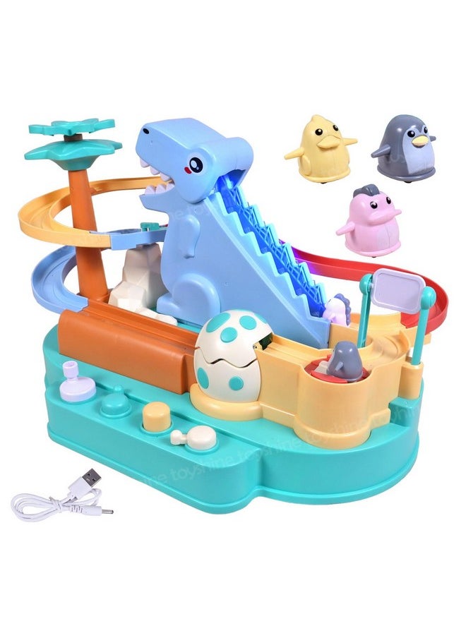 Toyshine Dinosaur Themed Track Set with Large Sliding Obstacle Course Adventure Toy, 4 revolving Penguins, Music, Lights Toy Gift for 2 3 4 5 6 Years Girl boy