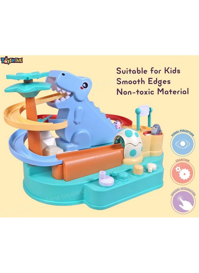 Toyshine Dinosaur Themed Track Set with Large Sliding Obstacle Course Adventure Toy, 4 revolving Penguins, Music, Lights Toy Gift for 2 3 4 5 6 Years Girl boy