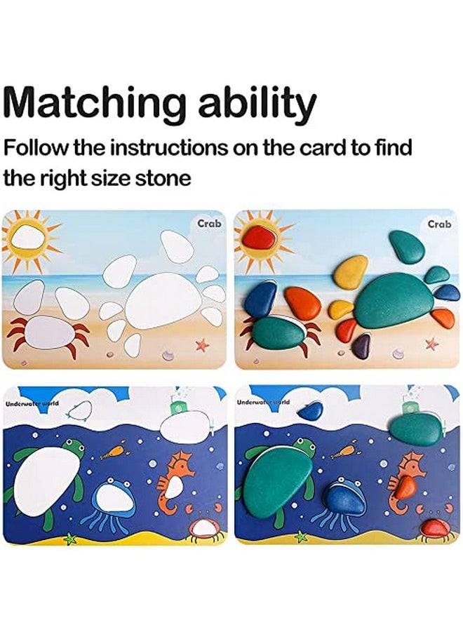 BAYBEE Wooden Colorful Pebbles Stacking Puzzle Kids Toys, Stone Balancing Building Block with 36 Stone & 10 Matching Card Puzzle Game, Wooden Puzzle Educational Kids Toys for 3+ Years Old Boys Girls