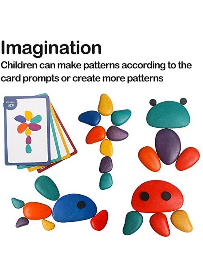 BAYBEE Wooden Colorful Pebbles Stacking Puzzle Kids Toys, Stone Balancing Building Block with 36 Stone & 10 Matching Card Puzzle Game, Wooden Puzzle Educational Kids Toys for 3+ Years Old Boys Girls