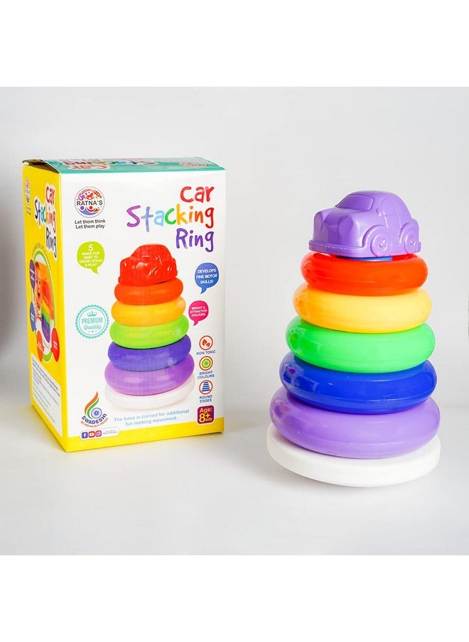 RATNA'S Car Stacking Ring Plastic Stack Up Educational Toy Multicolor 5 Rings Tower Construction Toys for Baby & Kids