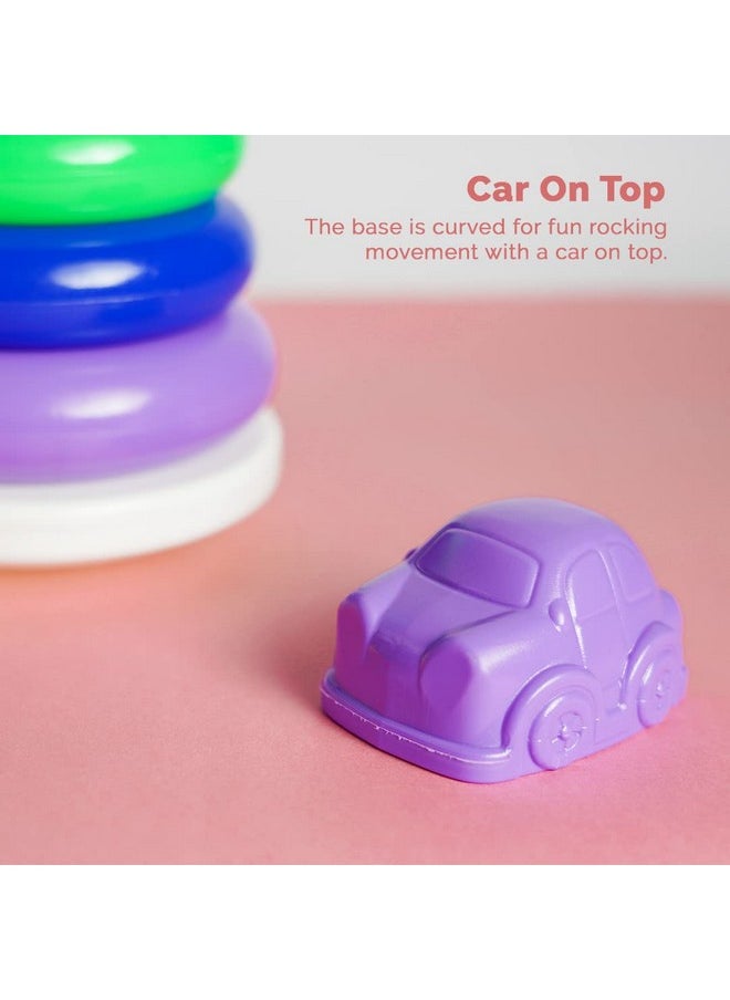 RATNA'S Car Stacking Ring Plastic Stack Up Educational Toy Multicolor 5 Rings Tower Construction Toys for Baby & Kids