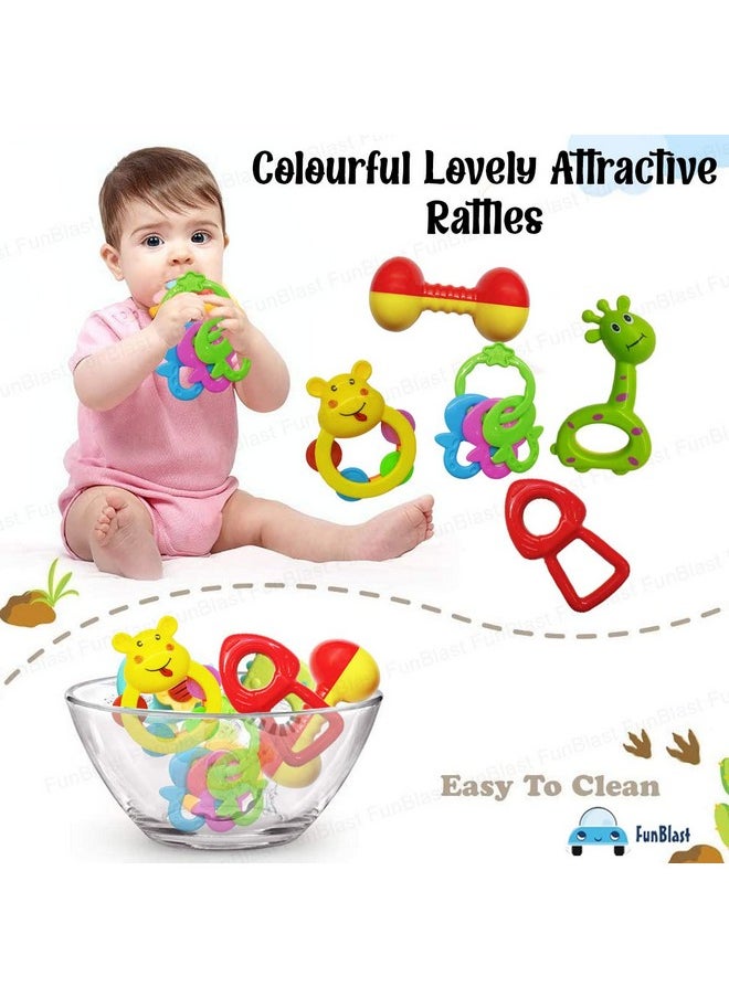 FunBlast Rattles Toys for Babies- 5 Pcs Sound Rattle Toy for New Born, Early Development Toys for Baby, New Born Baby Toy, Colourful Lovely Attractive Rattles (Assorted Design)
