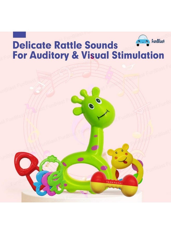 FunBlast Rattles Toys for Babies- 5 Pcs Sound Rattle Toy for New Born, Early Development Toys for Baby, New Born Baby Toy, Colourful Lovely Attractive Rattles (Assorted Design)