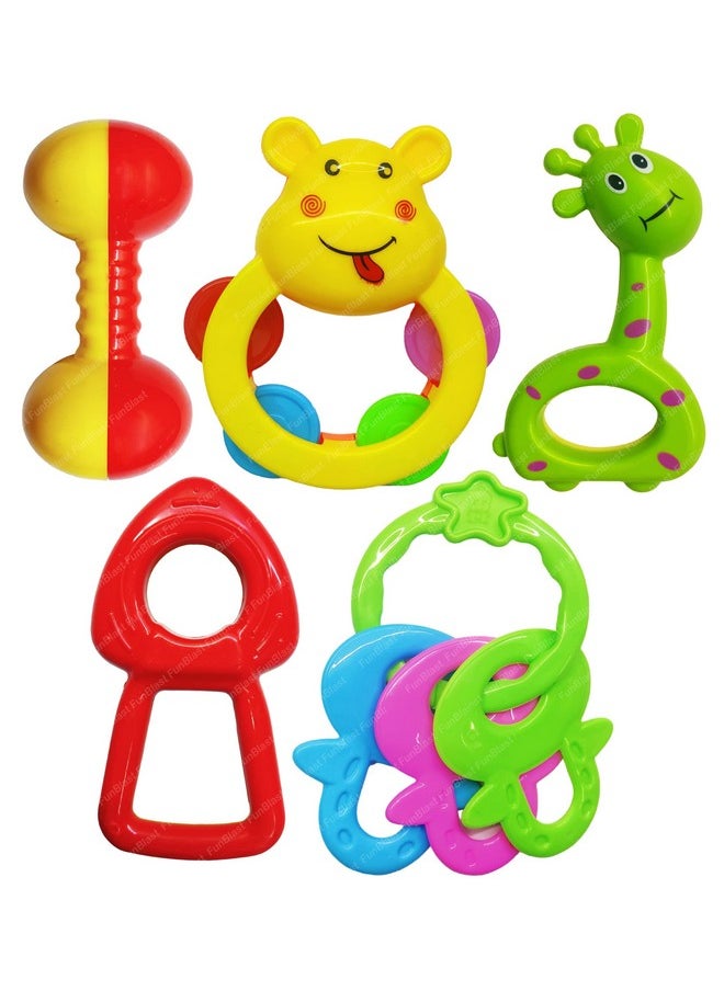 FunBlast Rattles Toys for Babies- 5 Pcs Sound Rattle Toy for New Born, Early Development Toys for Baby, New Born Baby Toy, Colourful Lovely Attractive Rattles (Assorted Design)