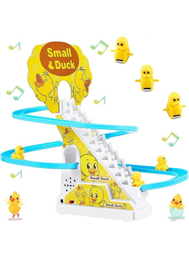 Toyshine 3 Duck Slide Toy Set, Funny Automatic Stair Climbing Ducklings Cartoon Race Track Set Little Lovely Duck Slide Toy Escalator Toy