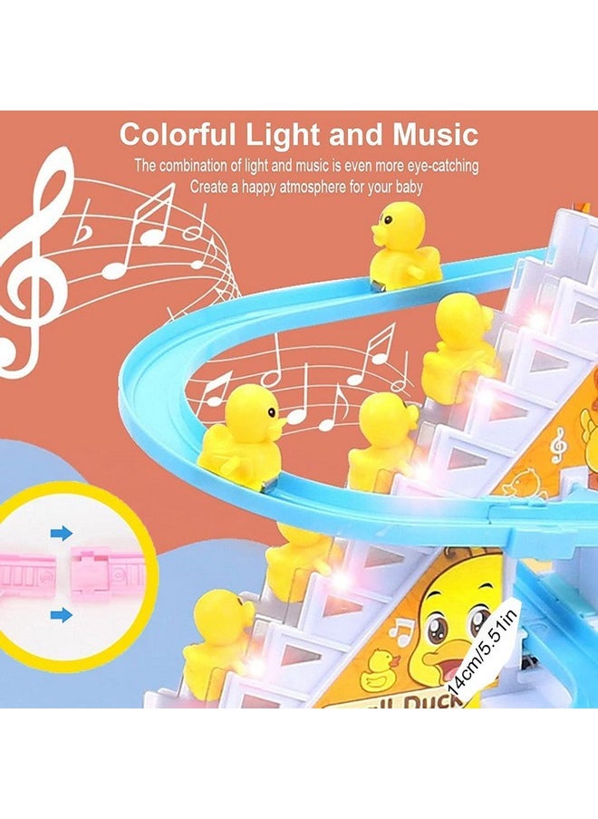 Toyshine 3 Duck Slide Toy Set, Funny Automatic Stair Climbing Ducklings Cartoon Race Track Set Little Lovely Duck Slide Toy Escalator Toy