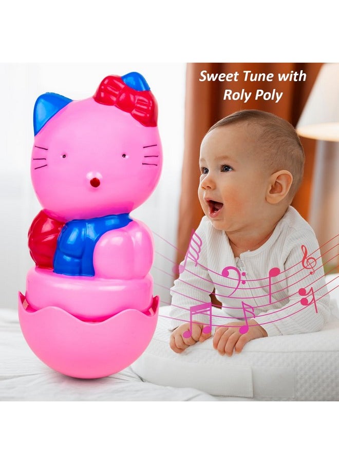 Ratna's Cute Kitty Roly Poly Push and Shake Wobbling Bell Sounds Musical Rattle Toy for Babies & Toddlers