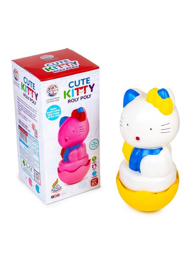 Ratna's Cute Kitty Roly Poly Push and Shake Wobbling Bell Sounds Musical Rattle Toy for Babies & Toddlers