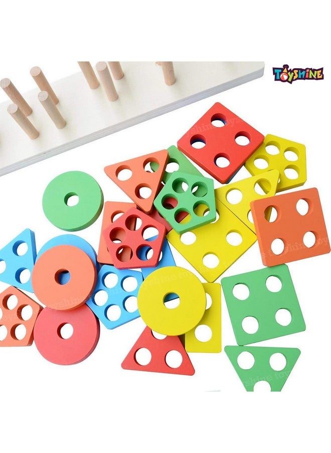 Toyshine Pack of 2 Wooden Combo - Column Blocks and Colorful 120 pcs Domino | Play Montessori Toys for Kids for Girls Boys