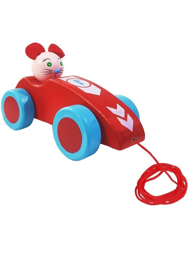 Amitasha Wooden Toy Pull Along Toy Car with Animal Driver | Durable Race Car Shape for Toddlers & Infants | Pull String Toy for Kids Ages 6 Months to 3 Years | Early Learning & Fun Play