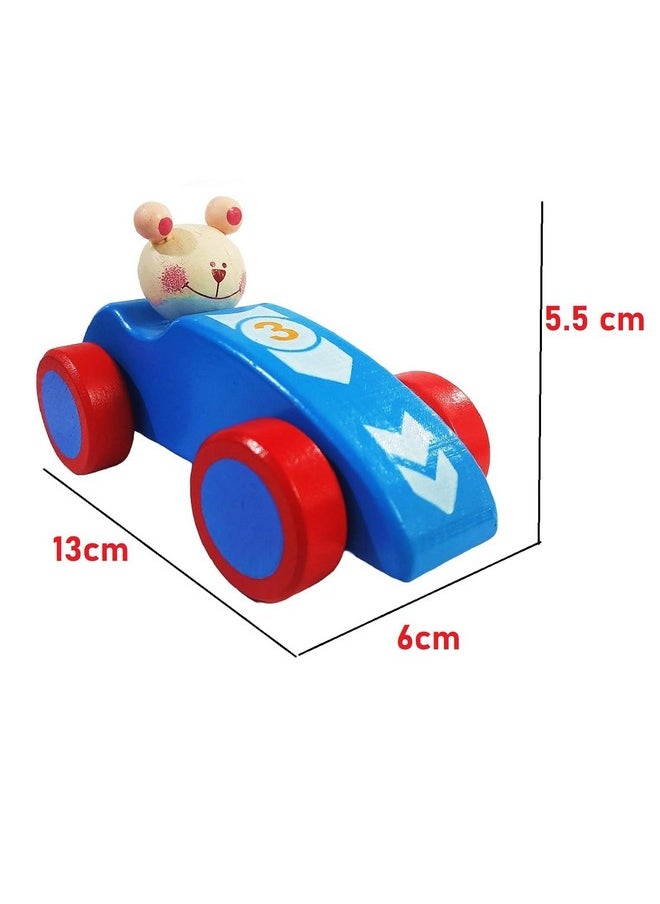 Amitasha Wooden Toy Pull Along Toy Car with Animal Driver | Durable Race Car Shape for Toddlers & Infants | Pull String Toy for Kids Ages 6 Months to 3 Years | Early Learning & Fun Play
