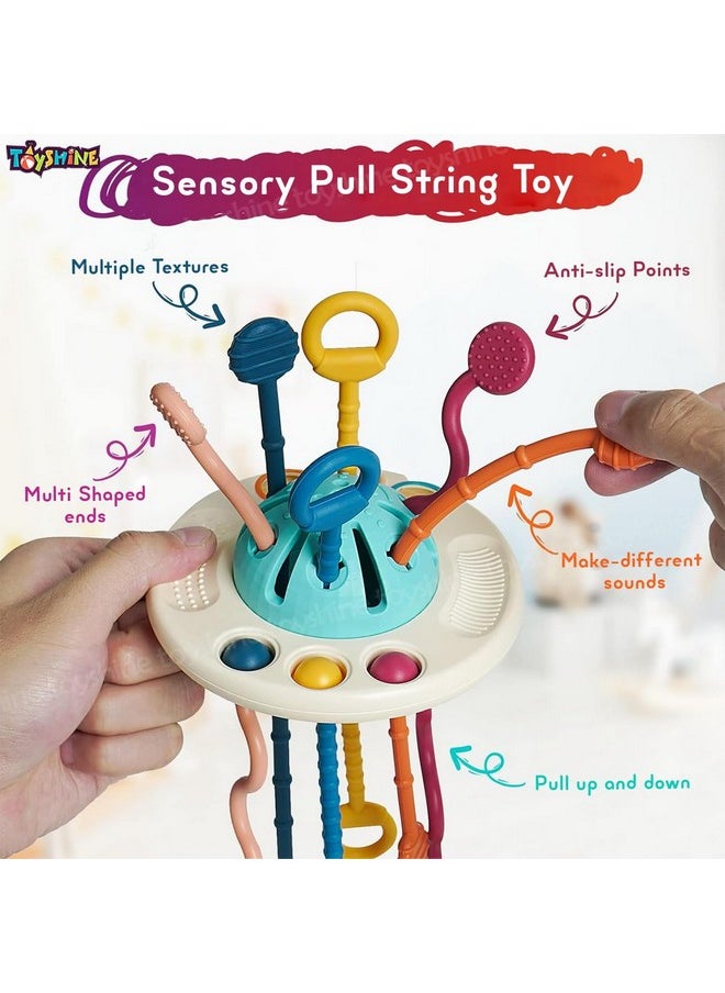 Toyshine Baby Ellie Sensory Montessori Food Grade Silicone Pull String Activity Toy for Teething Play Adventure Travel-Friendly Perfect for 6+ Months - UFO