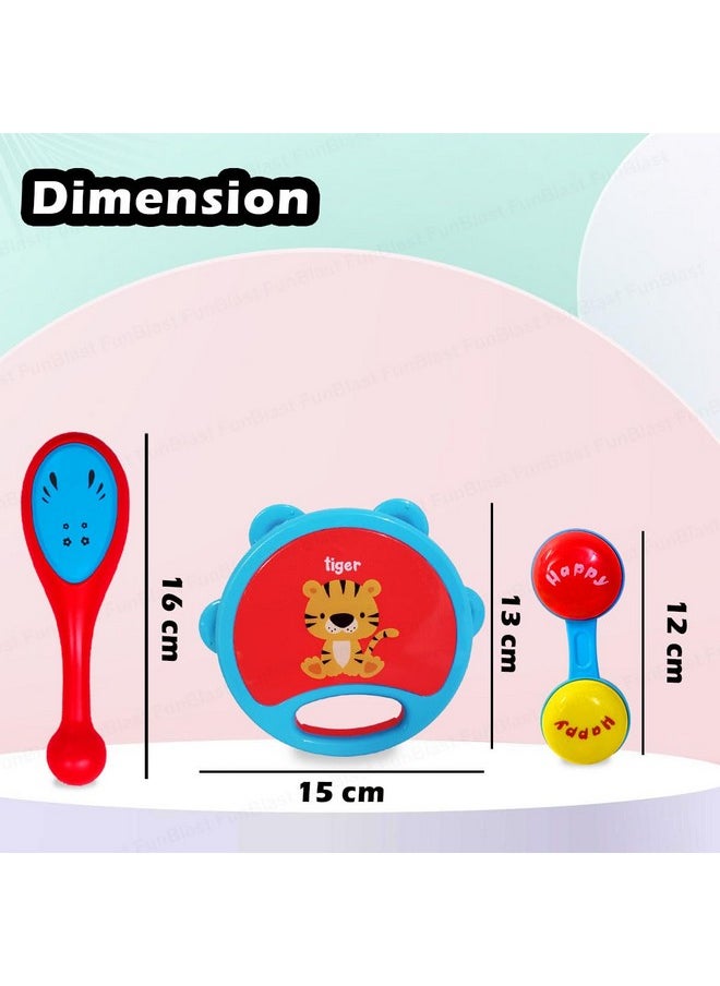 FunBlast Rattles Toys for Babies- Pack of 3 Pcs Shaking, Rattle & Dumbbell Rattle Toy for Kids, Sound Rattle Toy for New Born Baby, Early Development Toys for 3+ Months Babies - Random Color