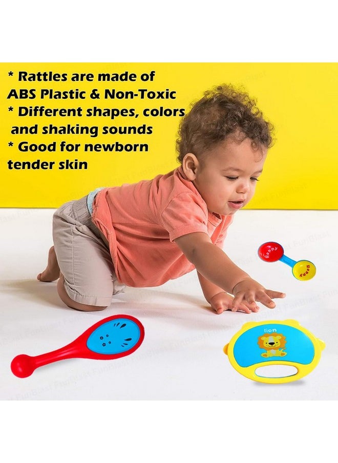 FunBlast Rattles Toys for Babies- Pack of 3 Pcs Shaking, Rattle & Dumbbell Rattle Toy for Kids, Sound Rattle Toy for New Born Baby, Early Development Toys for 3+ Months Babies - Random Color
