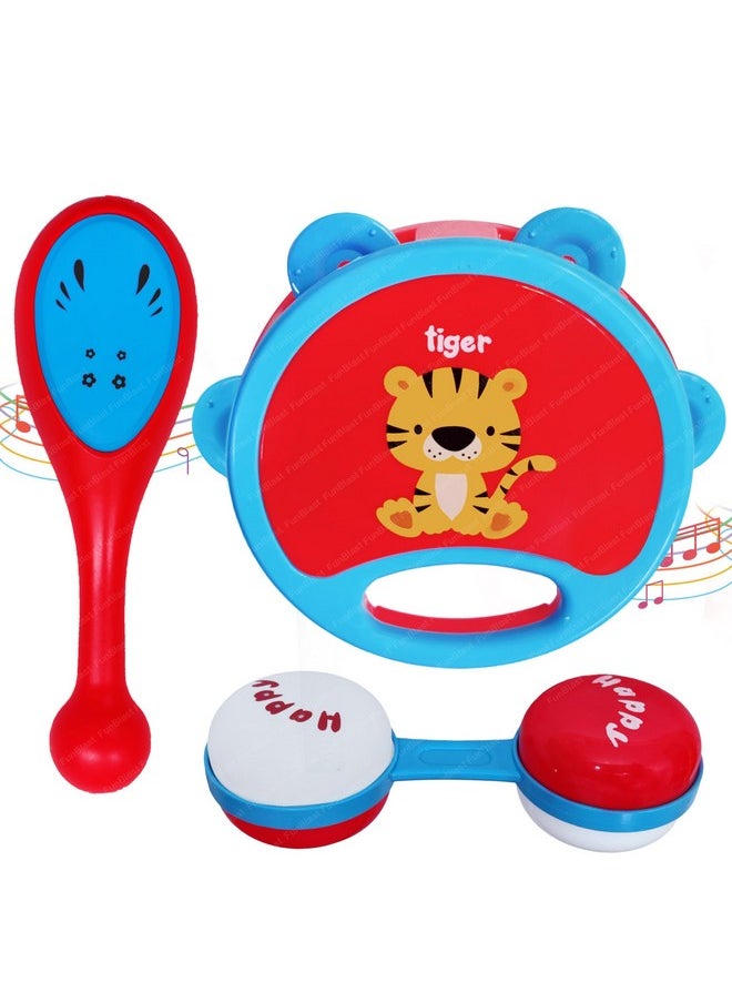 FunBlast Rattles Toys for Babies- Pack of 3 Pcs Shaking, Rattle & Dumbbell Rattle Toy for Kids, Sound Rattle Toy for New Born Baby, Early Development Toys for 3+ Months Babies - Random Color