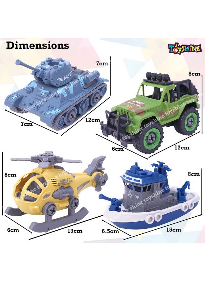 Toyshine Pack of 4 Take Apart DIY Military Army Car Toy, Kids STEM Sand Toys for Toddlers, Birthday Gifts for Boys Girls Kids 2 3 4 5 6 Year Old