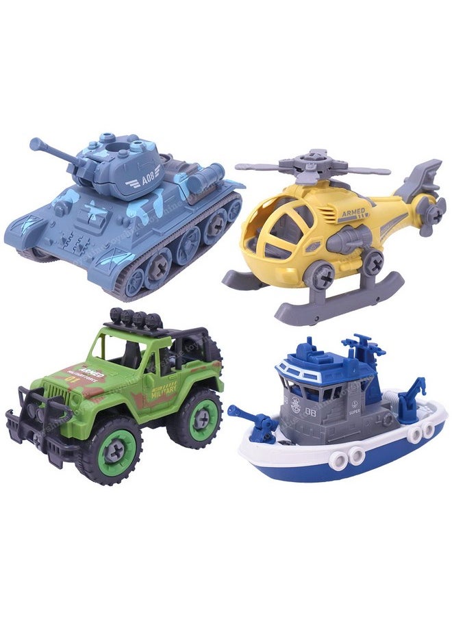 Toyshine Pack of 4 Take Apart DIY Military Army Car Toy, Kids STEM Sand Toys for Toddlers, Birthday Gifts for Boys Girls Kids 2 3 4 5 6 Year Old