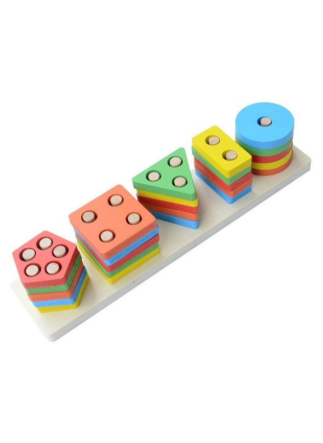 NEW PINCH Sorting & Stacking Toy Geometrical Shapes Stacker 5 Shape Sorter Toys for Kids Toddlers Best Birthday Return Gift for Kids (Multicolor)