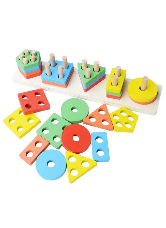 NEW PINCH Sorting & Stacking Toy Geometrical Shapes Stacker 5 Shape Sorter Toys for Kids Toddlers Best Birthday Return Gift for Kids (Multicolor)