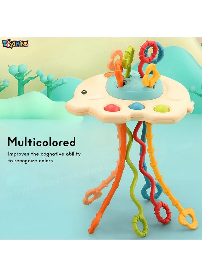 Toyshine Baby Ellie Sensory Montessori Food Grade Silicone Pull String Activity Toy for Teething Play Adventure Travel-Friendly Perfect for 6+ Months - Elephant